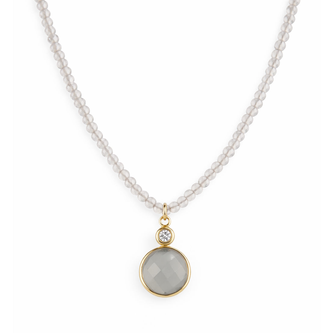 14k Labradorite with VS Diamond & Grey Moonstone Pendant Necklace