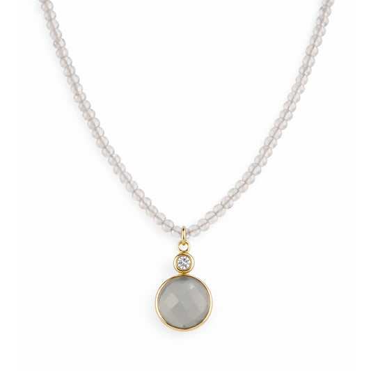14k Labradorite with VS Diamond & Grey Moonstone Pendant Necklace