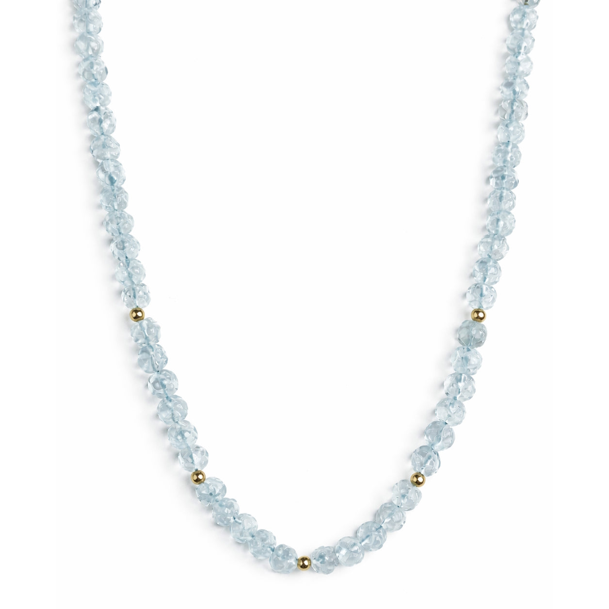 14k Blue Topaz Carved Round with Gold Ball Necklace