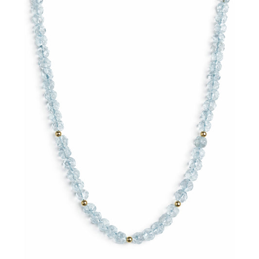 14k Blue Topaz Carved Round with Gold Ball Necklace