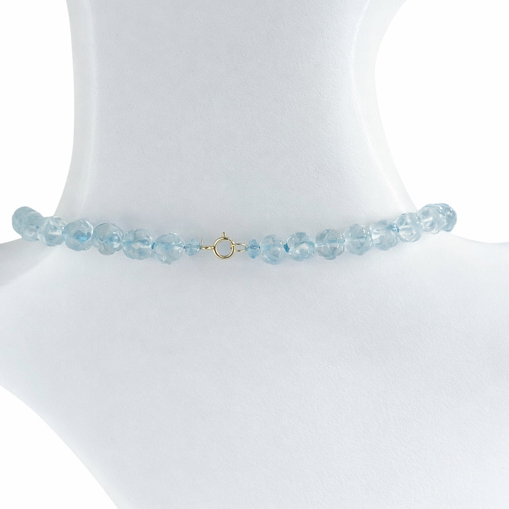14k Blue Topaz Carved Round with Gold Ball Necklace