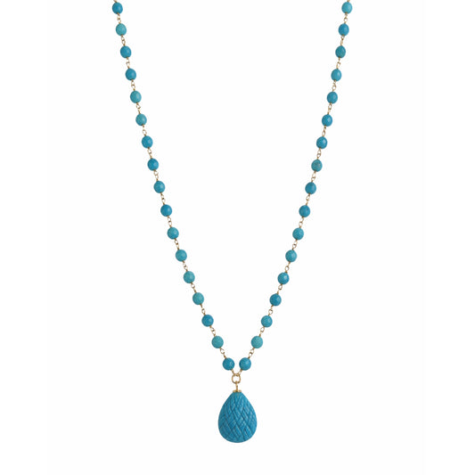 14k Turquoise Link Woven Texture Pendant Necklace