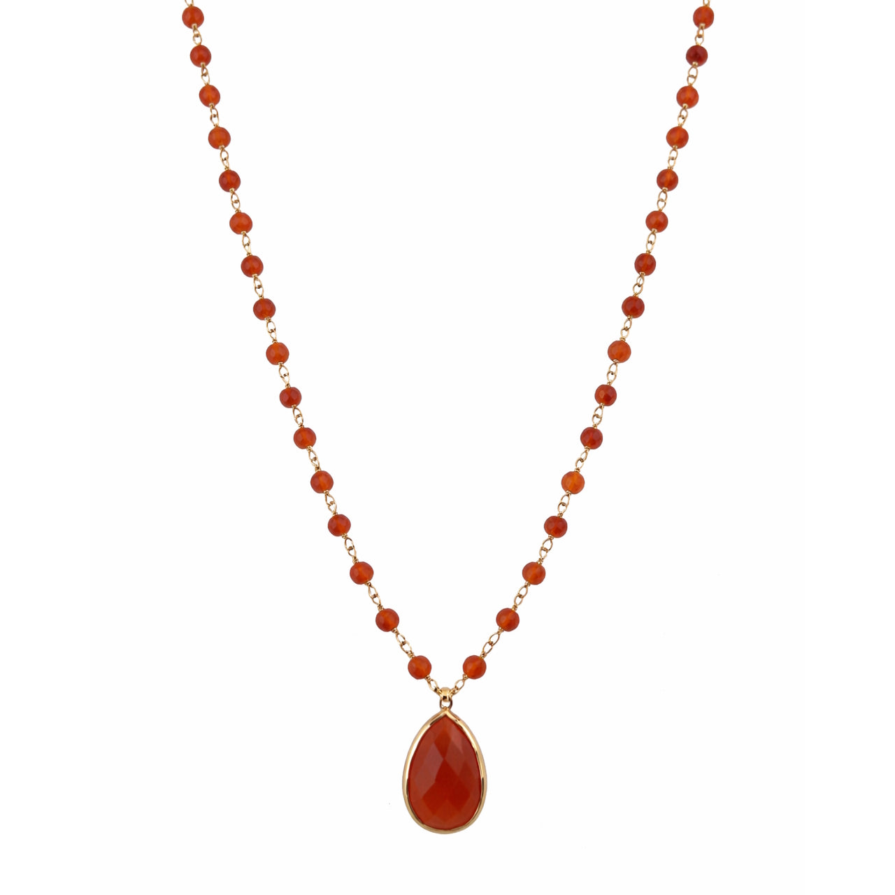 14k Carnelian Link with Pear Shape Pendant Necklace