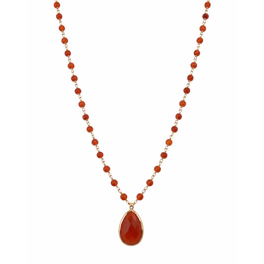 14k Carnelian Link with Pear Shape Pendant Necklace