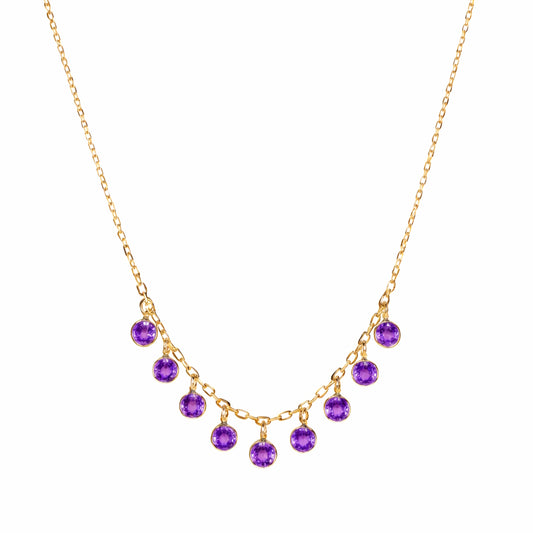14k Amethyst 9 Round Bezel Drop Necklace