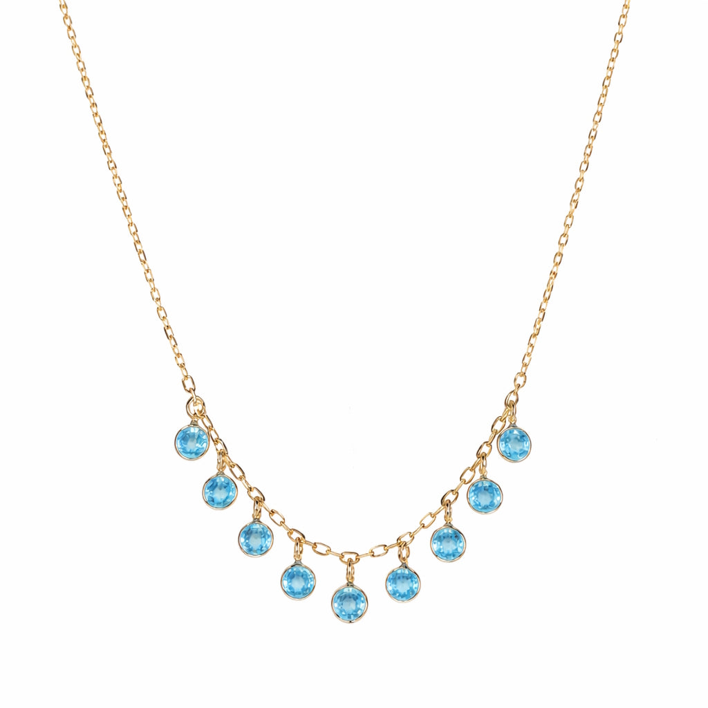14k Swiss Blue Topaz 9 Round Bezel Drop Necklace