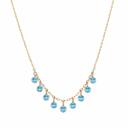 14k Swiss Blue Topaz 9 Round Bezel Drop Necklace