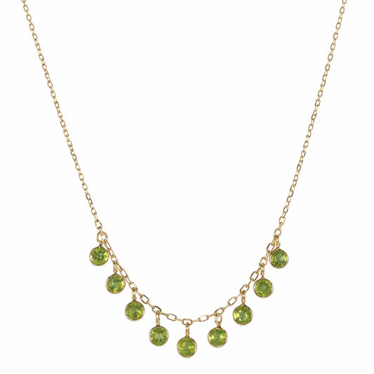 14k Peridot 9 Drop Bezel Drop Necklace