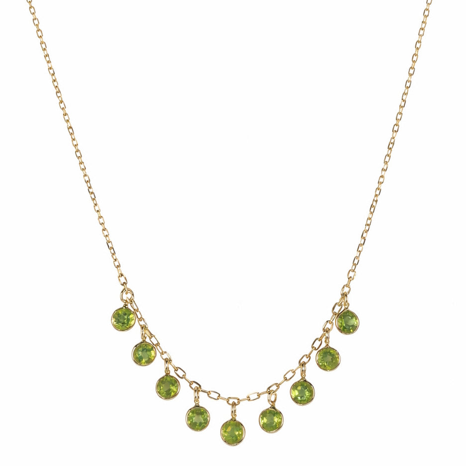 14k Peridot 9 Drop Bezel Drop Necklace