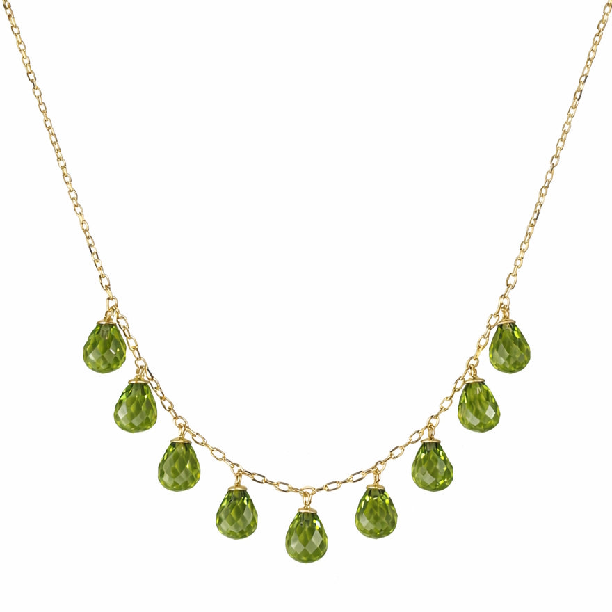 14k Peridot 9 Drop Necklace