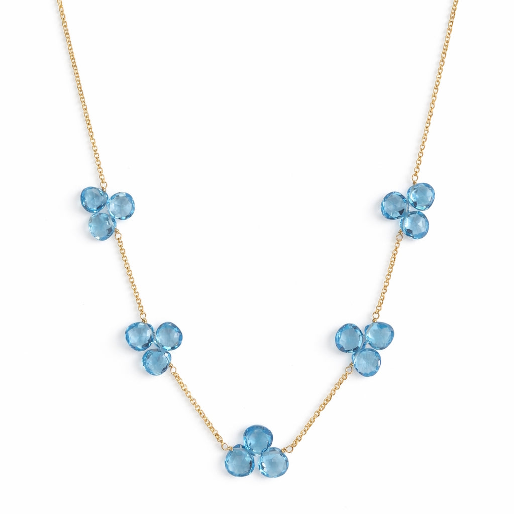 14k Swiss Blue Topaz 5 Station Gold Chain Necklace