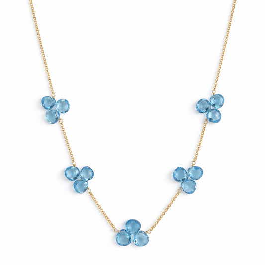 14ky Swiss Blue Topaz 5 Station Gold Chain Necklace
