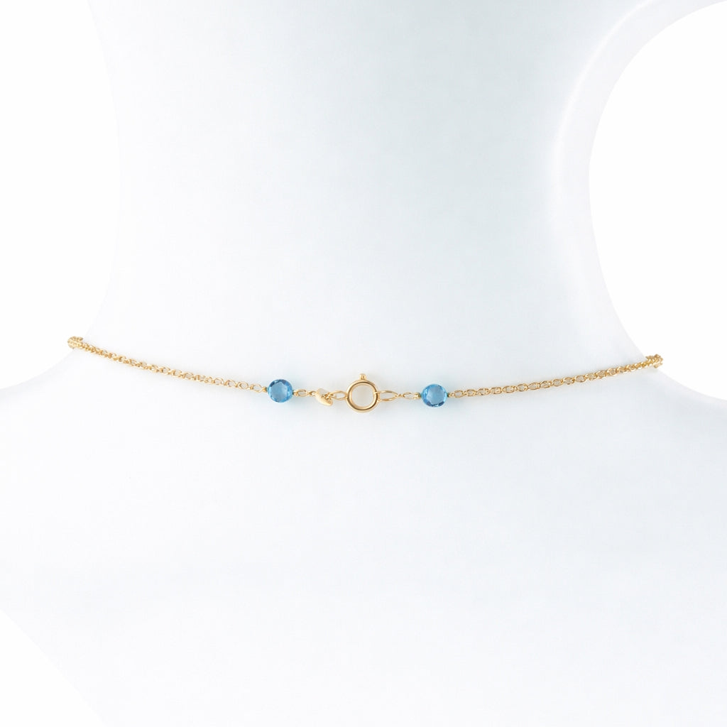 14k Swiss Blue Topaz 5 Station Gold Chain Necklace
