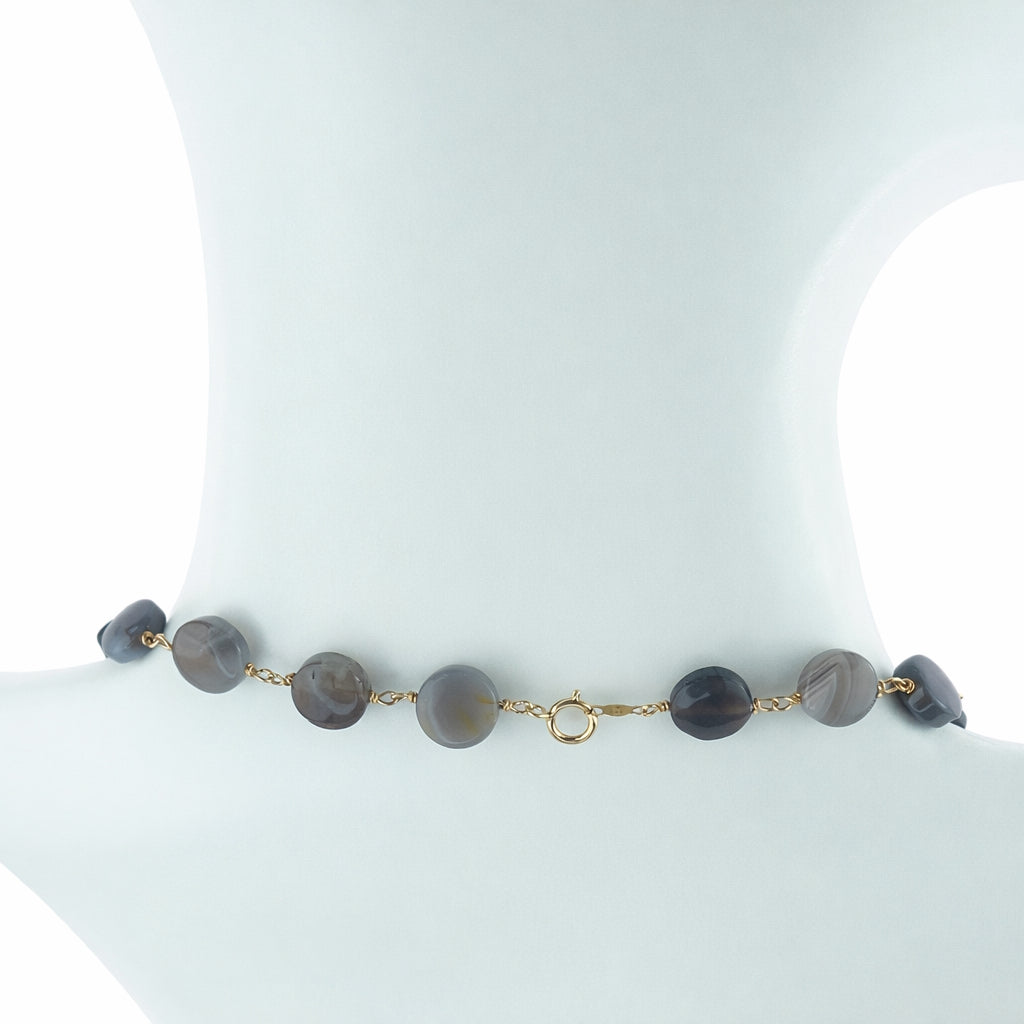14k Red or Grey Agate Coin Link Necklace