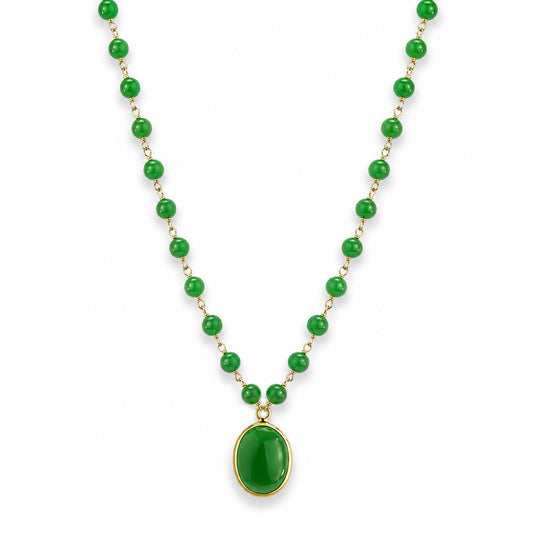 14k Green Jade Link Oval Pendant Necklace
