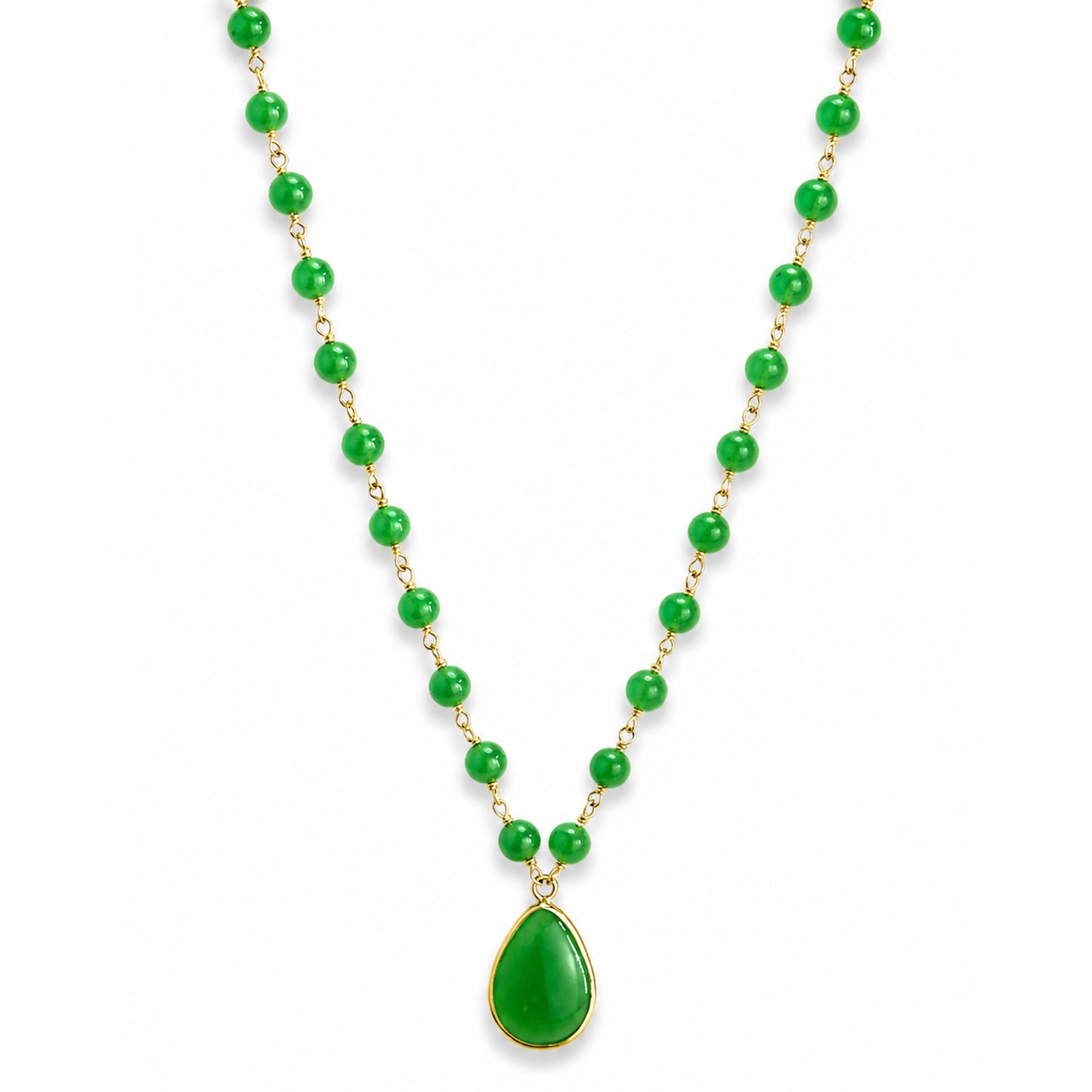 14k Green Jade Link Pear Shape Pendant Necklace