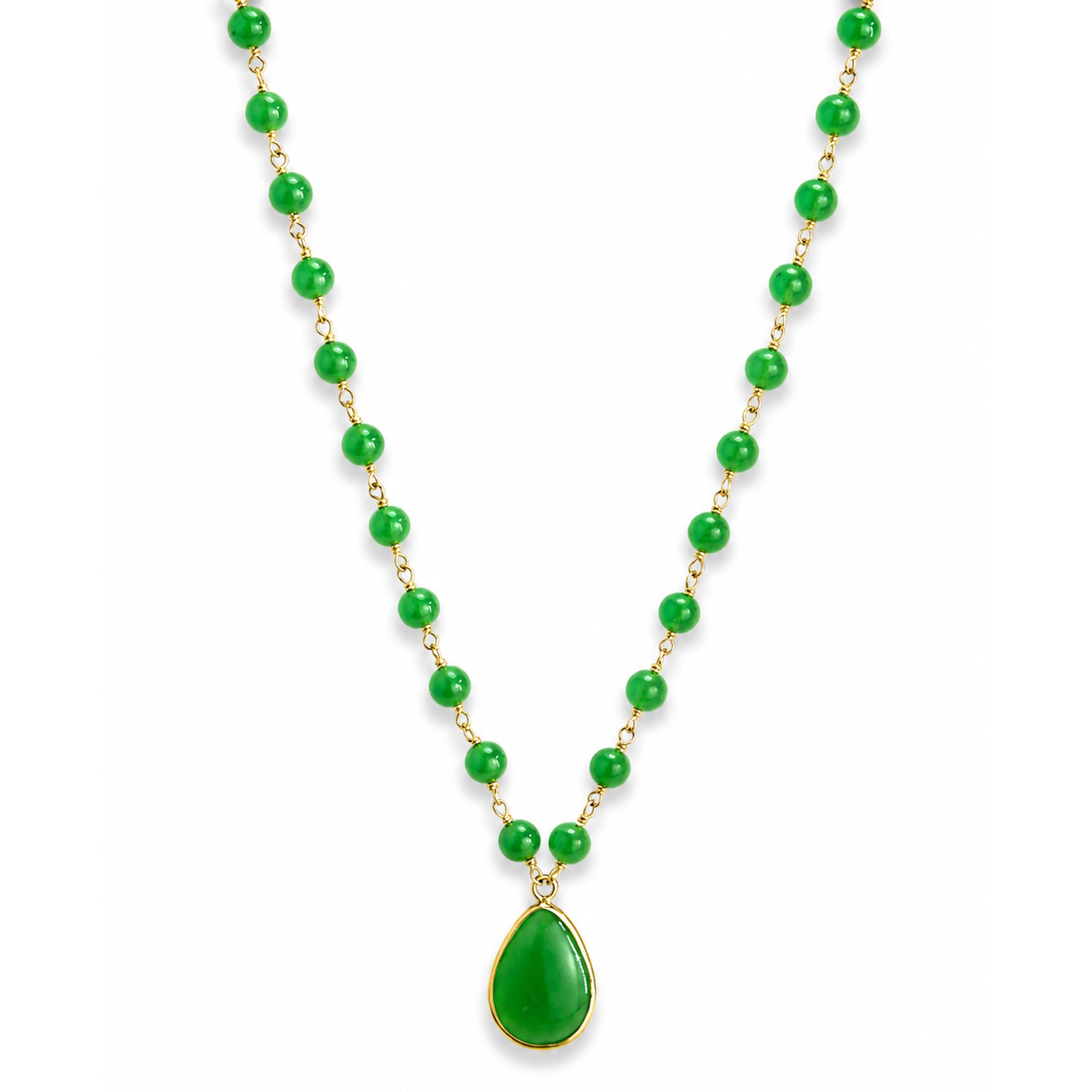 14k Green Jade Link Pear Shape Pendant Necklace