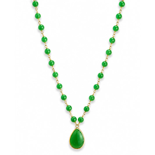 14k Green Jade Link Pear Shape Pendant Necklace