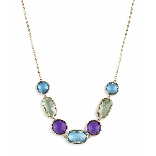 14k Multi Gemstone 7 Bezel Front Necklace