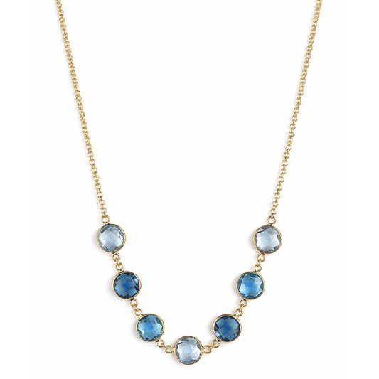 14k Multi Color Blue Topaz 7 Bezel Front Necklace