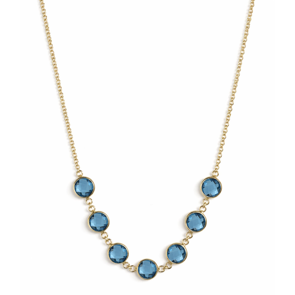 14k Swiss Blue Topaz 7 Bezel Link Front Necklace