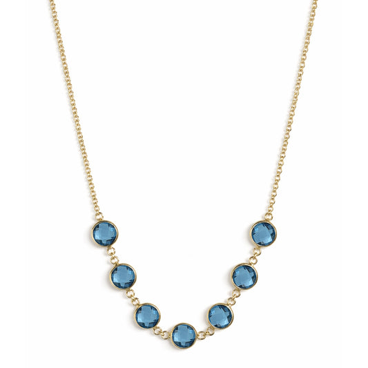 14k Swiss Blue Topaz 7 Bezel Link Front Necklace