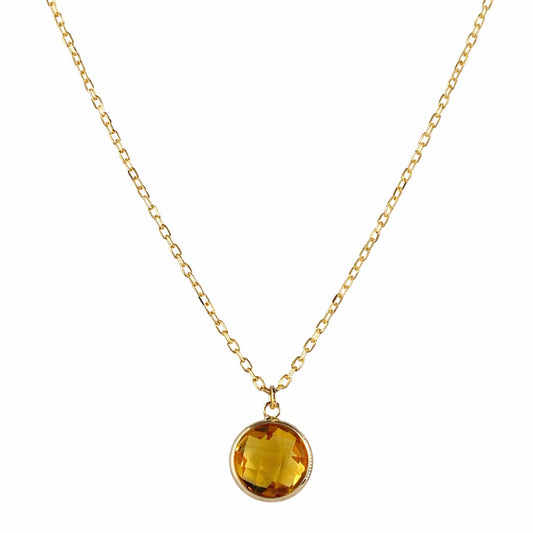 14k Citrine Round Pendant Necklace