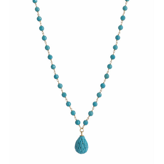 14k Turquoise Link Woven Drop Pendant Necklace