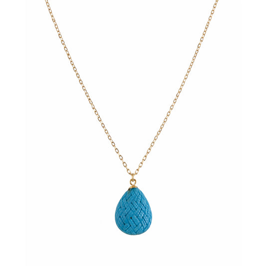 14k Turquoise Woven Texture Pear Pendant Necklace