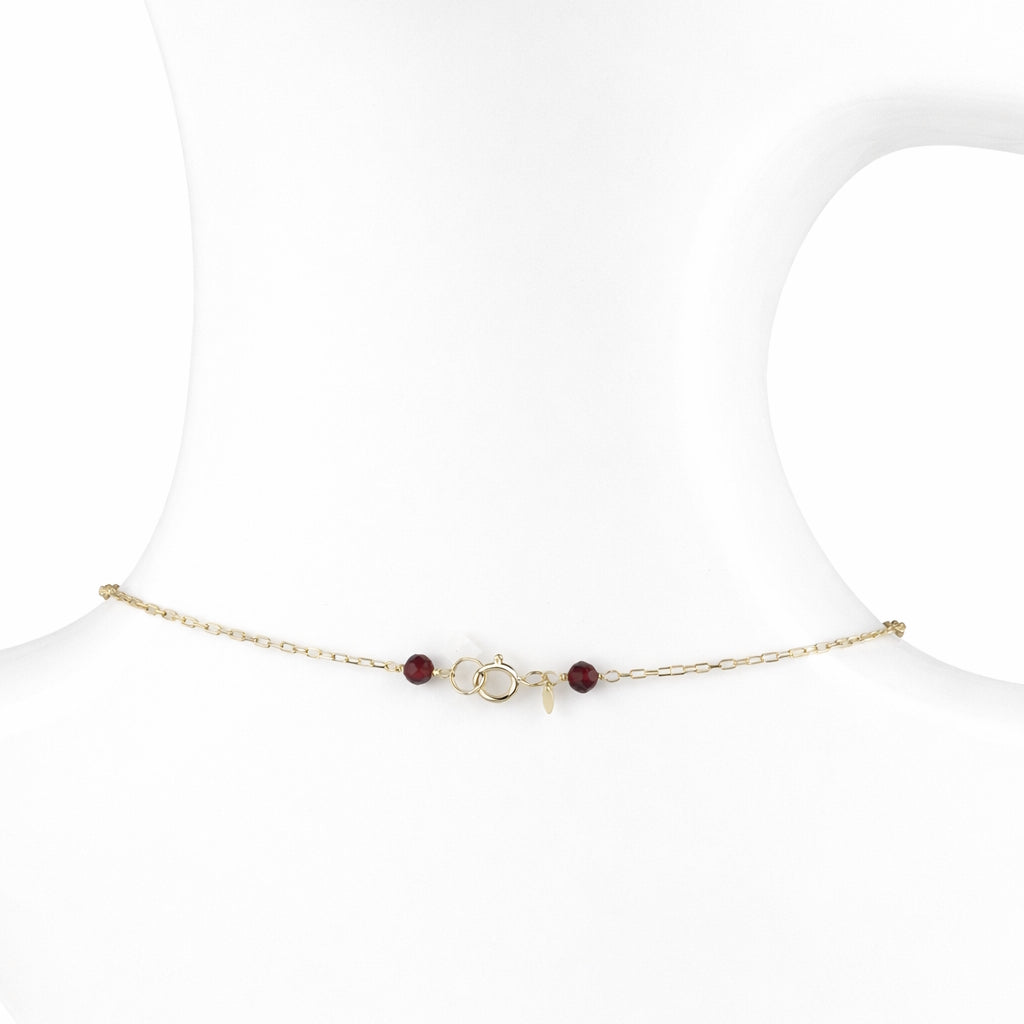 14k Garnet Drop Link Gold Ball Front Station Necklace