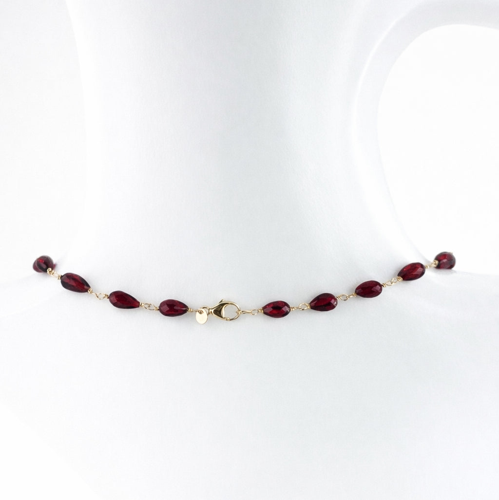 14k Garnet Drop Link Gold Ball Center Necklace