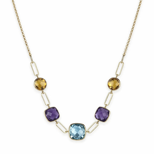14k Multi Gemstone Paperclip Link Necklace