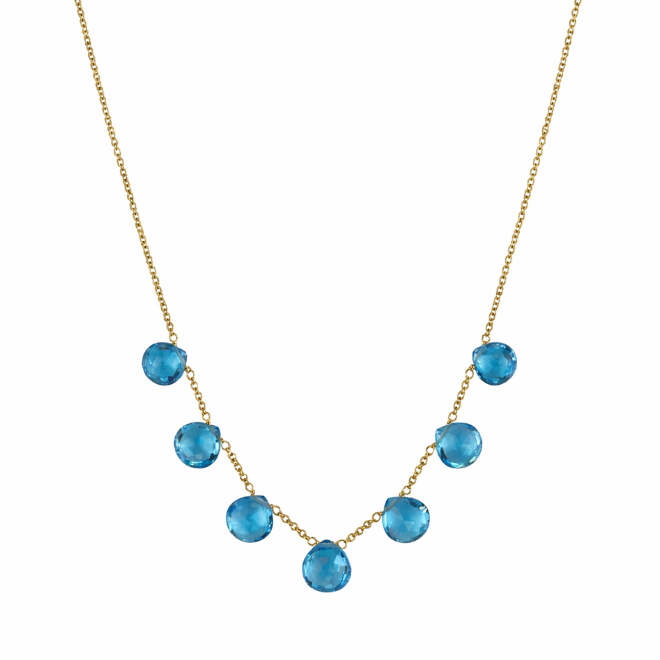 14k Swiss Blue Topaz 7 Graduated Heart Necklace