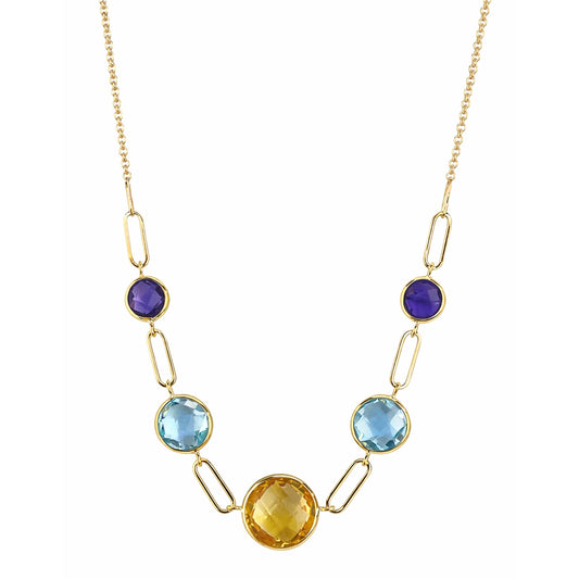 14k Multi Gemstone 5 Bezel Link Front Necklace