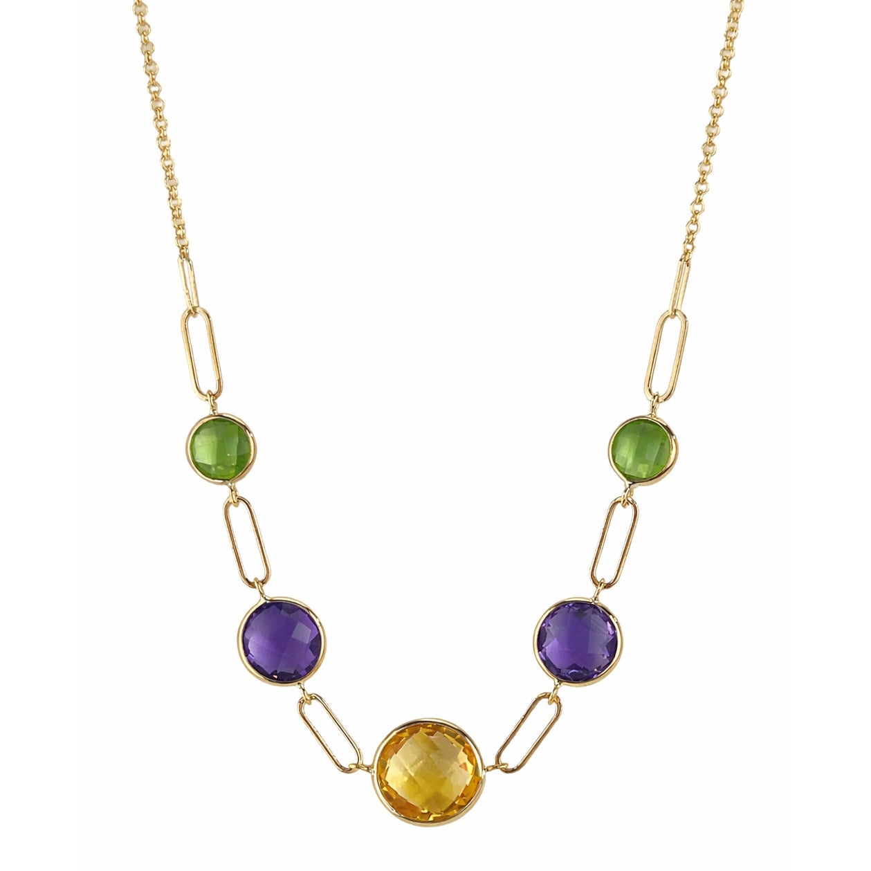 14k Multi Gemstone 5 Bezel Link Front Necklace