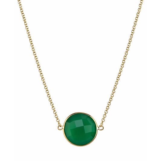 14k Green Onyx Round Bezel Center Necklace