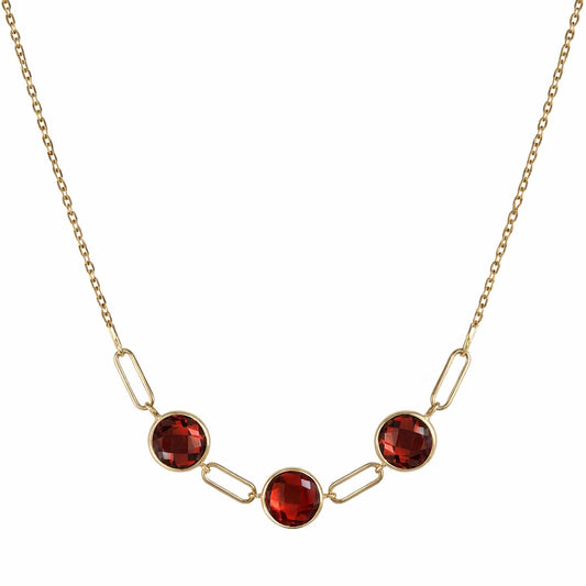 14k Garnet Paperclip 3 Link Front Necklace