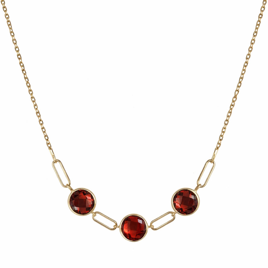14k Garnet Paperclip 3 Link Front Necklace