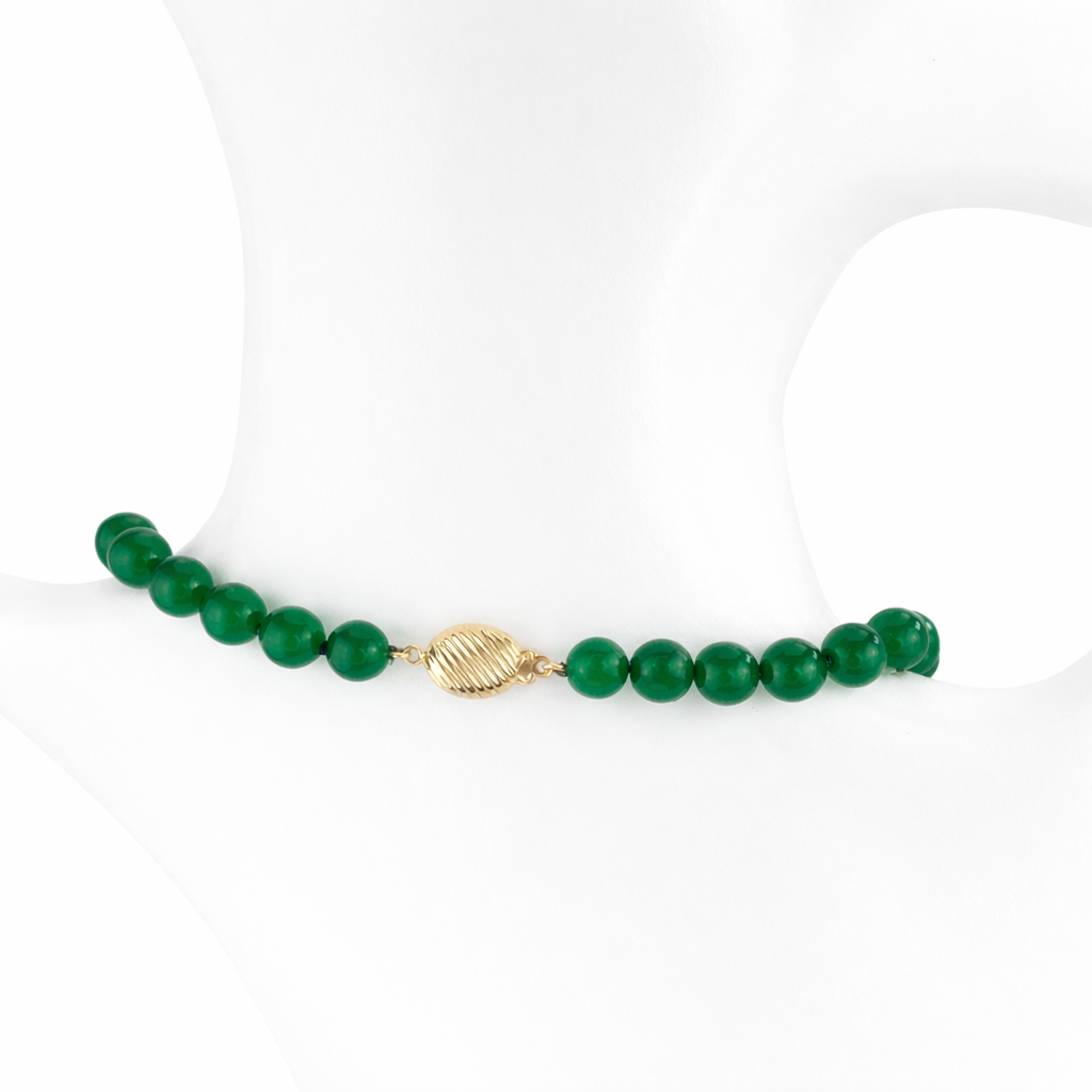 14k Green Jade Carved Dragon Oval Pendant Necklace