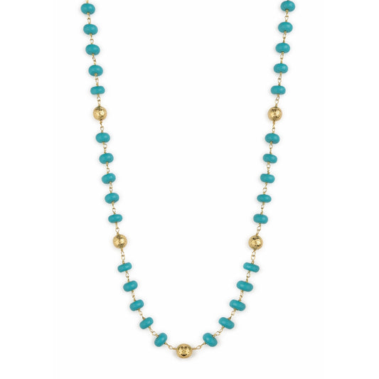14k Turquoise & Gold Ball 5 Station Link Necklace