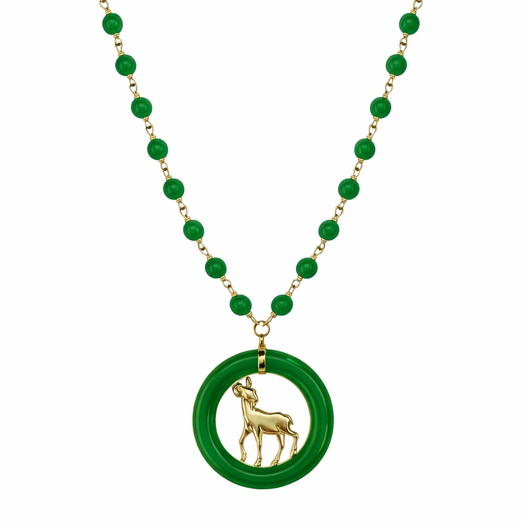 14k Green Jade Link with Sheep Pendant Necklace