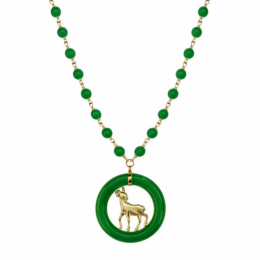 14k Green Jade Link with Sheep Pendant Necklace