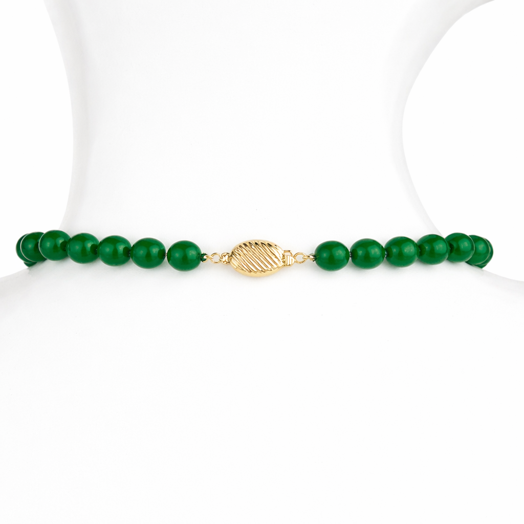 14k Green Jade Carved Dragon Pendant Necklace