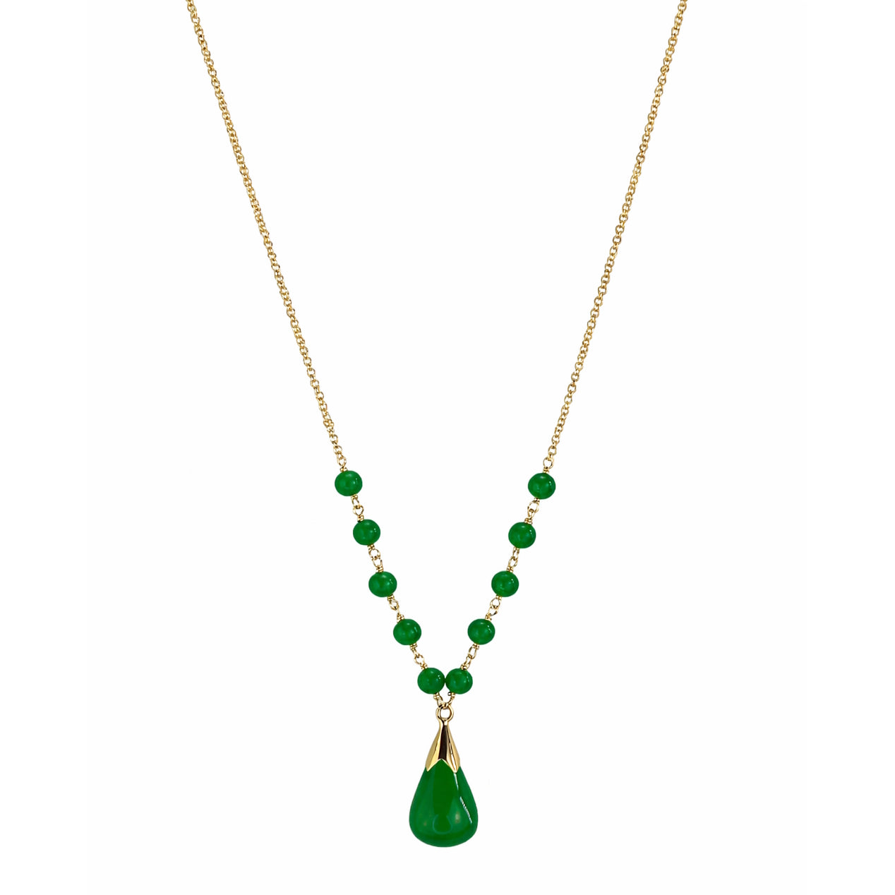 14k Green Jade Link & Drop Pendant Necklace