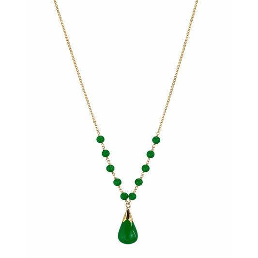 14k Green Jade Link & Drop Pendant Necklace