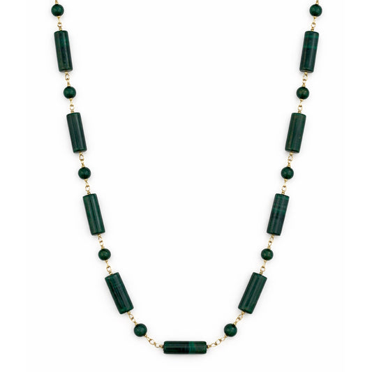 14ky Malachite Round/Tube Cube 1x1 Link Necklace