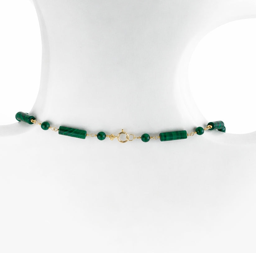 14k Malachite Round/Tube Cube 1x1 Link Necklace