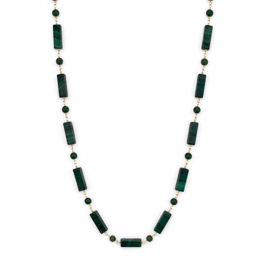 14k Malachite Round/Rectangle Cube 1x1 Link Necklace
