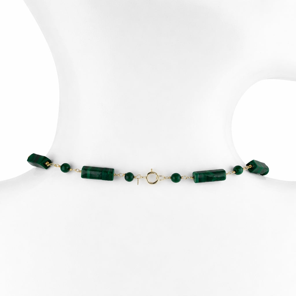 14k Malachite Round/Rectangle Cube 1x1 Link Necklace