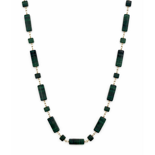 14k Malachite Cube/Rectangle Cube 1x1 Link Necklace